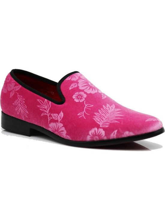 Enzo Romeo Men\'s Pink69 Vintage Velvet Flower Loafer Slip On Tuxedo Shoes main image 4